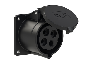 PCE 3249-5F7, STRAIGHT RECEPTACLE (60mmX60mm MOUNTING), 30A-600V, SPLASHPROOF IP44, 5h, 3P4W, BLACK.
<br>PIN & SLEEVE PANEL MOUNT RECEPTACLE. cULus approved. Conformity Standards, UL 1682, UL 1686, IEC 60309-1, IEC 60309-2, CSA C22.2 182.1

<br><font color="yellow">Notes: </font>
<br><font color="yellow">*</font> View "Dimensional Data Sheet" for extended product detail specifications and device measurement drawing.
<br><font color="yellow">*</font> View "Associated Products 1" for general overview of devices within this product category.
<br><font color="yellow">*</font> View "Associated Products 2" to download IEC 60309 Pin & Sleeve Brochure containing the complete cULus listed range of pin & sleeve devices.
<br><font color="yellow">*</font> Select mating IEC 60309 IP44 splashproof and IP67 watertight devices individually listed below under related products. Scroll down to view.