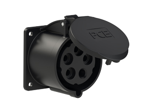 PCE 3259-5F7, STRAIGHT RECEPTACLE (60mmX60mm MOUNTING), 30A-347/600V, SPLASHPROOF IP44, 5h, 4P5W, BLACK.
<br>PIN & SLEEVE PANEL MOUNT RECEPTACLE. cULus approved. Conformity Standards, UL 1682, UL 1686, IEC 60309-1, IEC 60309-2, CSA C22.2 182.1

<br><font color="yellow">Notes: </font>
<br><font color="yellow">*</font> View "Dimensional Data Sheet" for extended product detail specifications and device measurement drawing.
<br><font color="yellow">*</font> View "Associated Products 1" for general overview of devices within this product category.
<br><font color="yellow">*</font> View "Associated Products 2" to download IEC 60309 Pin & Sleeve Brochure containing the complete cULus listed range of pin & sleeve devices.
<br><font color="yellow">*</font> Select mating IEC 60309 IP44 splashproof and IP67 watertight devices individually listed below under related products. Scroll down to view.