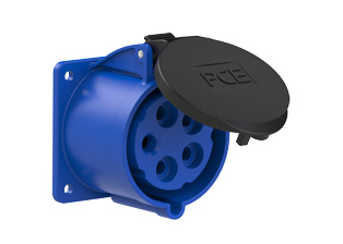 PCE 3259-9F7, STRAIGHT RECEPTACLE (60mmX60mm MOUNTING), 30A/32A-120/208V, SPLASHPROOF IP44, 9h, 4P5W, BLUE.
<br>PIN & SLEEVE PANEL MOUNT RECEPTACLE. cULus, OVE approved. Conformity Standards, UL 1682, UL 1686, IEC 60309-1, IEC 60309-2, CSA C22.2 182.1, CEE, EN 60309-1, EN 60309-2.

<br><font color="yellow">Notes: </font>
<br><font color="yellow">*</font> View "Dimensional Data Sheet" for extended product detail specifications and device measurement drawing.
<br><font color="yellow">*</font> View "Associated Products 1" for general overview of devices within this product category.
<br><font color="yellow">*</font> View "Associated Products 2" to download IEC 60309 Pin & Sleeve Brochure containing the complete cULus listed range of pin & sleeve devices.
<br><font color="yellow">*</font> Select mating IEC 60309 IP44 splashproof and IP67 watertight devices individually listed below under related products. Scroll down to view.