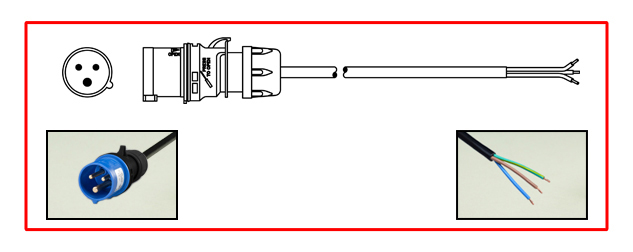 IEC 60309 (6H) 15A-250V (UL/CSA), 16A-250V (EUROPEAN) "UNIVERSAL" POWER CORD, IEC 60309 (IP44) PLUG, 2 POLE-3 WIRE GROUNDING (2P+E), 14/3 AWG, SJTO-H05VV-F, 105°C CONDUCTORS, STRIPPED ENDS, 3.05 METERS (10 FEET) (120") LONG.
<br><font color="yellow">Length: 3.05 METERS (10 FEET)</font>

<br><font color="yellow">Notes: </font> 
<br><font color="yellow">*</font> <font color="orange">Custom lengths / designs available.</font>
<br><font color="yellow">*</font> Extension cord connectors = mating In-line IEC 60309 (6h) connector #888-3126-NS, IEC 60320, NEMA, and European connectors listed below in related products. Scroll down to view.