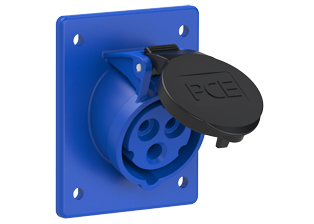 PCE 4139-6F8, ANGLED RECEPTACLE (60mmX73mm MOUNTING), 16A/20A-250V, SPLASHPROOF IP44, 6h, 2P3W, BLUE.
<br>PIN & SLEEVE ANGLED PANEL MOUNT RECEPTACLE. cULus, OVE approved. Conformity Standards, UL 1682, UL 1686, IEC 60309-1, IEC 60309-2, CSA C22.2 182.1, CEE, EN 60309-1, EN 60309-2.

<br><font color="yellow">Notes: </font>
<br><font color="yellow">*</font> View "Dimensional Data Sheet" for extended product detail specifications and device measurement drawing.
<br><font color="yellow">*</font> View "Associated Products 1" for general overview of devices within this product category.
<br><font color="yellow">*</font> View "Associated Products 2" to download IEC 60309 Pin & Sleeve Brochure containing the complete cULus listed range of pin & sleeve devices.
<br><font color="yellow">*</font> Select mating IEC 60309 IP44 splashproof and IP67 watertight devices individually listed below under related products. Scroll down to view.