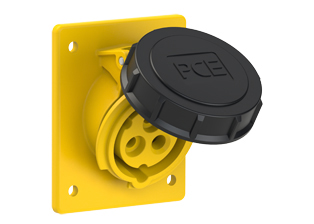 PCE 41392-4F8, ANGLED RECEPTACLE (60mmX73mm MOUNTING), 16A/20A-120V, WATERTIGHT IP67, 4h, 2P3W, YELLOW.
<br>PIN & SLEEVE ANGLED PANEL MOUNT RECEPTACLE. cULus Approved. Conformity Standards, UL 1682, UL 1686, IEC 60309-1, IEC 60309-2, CSA C22.2 182.1, CEE, EN 60309-1, EN 60309-2.

<br><font color="yellow">Notes: </font>
<br><font color="yellow">*</font> 41392-4F8 has internal wiring polarity orientation designed for use in North America and therefore is C(UL)US approved. If point of use for this product is outside North America use our 999 series pin and sleeve devices which meet approvals and polarity requirements for European countries. <a href="https://internationalconfig.com/icc6.asp?item=999-1265-NS" style="text-decoration: none">999 Series Link</a>
<br><font color="yellow">*</font> View "Dimensional Data Sheet" for extended product detail specifications and device measurement drawing.
<br><font color="yellow">*</font> View "Associated Products 1" for general overview of devices within this product category.
<br><font color="yellow">*</font> View "Associated Products 2" to download IEC 60309 Pin & Sleeve Brochure containing the complete cULus listed range of pin & sleeve devices.
<br><font color="yellow">*</font> Select mating IEC 60309 IP44 splashproof and IP67 watertight devices individually listed below under related products. Scroll down to view.
