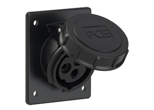 PCE 41392-5F8, ANGLED RECEPTACLE (60mmX73mm MOUNTING), 20A-277V, WATERTIGHT IP67, 5h, 2P3W, GRAY.
<br>PIN & SLEEVE ANGLED PANEL MOUNT RECEPTACLE. cULus approved. Conformity Standards, UL 1682, UL 1686, IEC 60309-1, IEC 60309-2, CSA C22.2 182.1

<br><font color="yellow">Notes: </font>
<br><font color="yellow">*</font> Part number 41392-5F8 electrical rating color code is gray however this device is produced in color all black due to low volume.
<br><font color="yellow">*</font> View "Dimensional Data Sheet" for extended product detail specifications and device measurement drawing.
<br><font color="yellow">*</font> View "Associated Products 1" for general overview of devices within this product category.
<br><font color="yellow">*</font> View "Associated Products 2" to download IEC 60309 Pin & Sleeve Brochure containing the complete cULus listed range of pin & sleeve devices.
<br><font color="yellow">*</font> Select mating IEC 60309 IP44 splashproof and IP67 watertight devices individually listed below under related products. Scroll down to view.