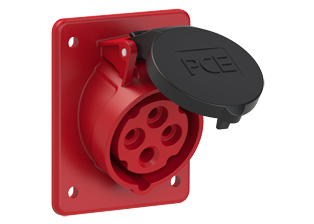 PCE 4149-6F8, ANGLED RECEPTACLE (60mmX73mm MOUNTING), 16A/20A-380V, SPLASHPROOF IP44, 6h, 3P4W, RED.
<br>PIN & SLEEVE ANGLED PANEL MOUNT RECEPTACLE. cULus, OVE approved. Conformity Standards, UL 1682, UL 1686, IEC 60309-1, IEC 60309-2, CSA C22.2 182.1, CEE, EN 60309-1, EN 60309-2.

<br><font color="yellow">Notes: </font>
<br><font color="yellow">*</font> View "Dimensional Data Sheet" for extended product detail specifications and device measurement drawing.
<br><font color="yellow">*</font> View "Associated Products 1" for general overview of devices within this product category.
<br><font color="yellow">*</font> View "Associated Products 2" to download IEC 60309 Pin & Sleeve Brochure containing the complete cULus listed range of pin & sleeve devices.
<br><font color="yellow">*</font> Select mating IEC 60309 IP44 splashproof and IP67 watertight devices individually listed below under related products. Scroll down to view.