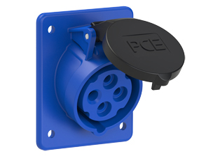 PCE 4149-9F8, ANGLED RECEPTACLE (60mmX73mm MOUNTING), 16A/20A-250V, SPLASHPROOF IP44, 9h, 3P4W, BLUE.
<br>PIN & SLEEVE ANGLED PANEL MOUNT RECEPTACLE. cULus, OVE approved. Conformity Standards, UL 1682, UL 1686, IEC 60309-1, IEC 60309-2, CSA C22.2 182.1, CEE, EN 60309-1, EN 60309-2.

<br><font color="yellow">Notes: </font>
<br><font color="yellow">*</font> View "Dimensional Data Sheet" for extended product detail specifications and device measurement drawing.
<br><font color="yellow">*</font> View "Associated Products 1" for general overview of devices within this product category.
<br><font color="yellow">*</font> View "Associated Products 2" to download IEC 60309 Pin & Sleeve Brochure containing the complete cULus listed range of pin & sleeve devices.
<br><font color="yellow">*</font> Select mating IEC 60309 IP44 splashproof and IP67 watertight devices individually listed below under related products. Scroll down to view.
