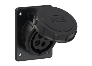 PCE 41492-5F8, ANGLED RECEPTACLE (60mmX73mm MOUNTING), 20A-347/600V, WATERTIGHT IP67, 5h, 3P4W, BLACK.
<br>PIN & SLEEVE ANGLED PANEL MOUNT RECEPTACLE. cULus approved. Conformity Standards, UL 1682, UL 1686, IEC 60309-1, IEC 60309-2, CSA C22.2 182.1

<br><font color="yellow">Notes: </font>
<br><font color="yellow">*</font> View "Dimensional Data Sheet" for extended product detail specifications and device measurement drawing.
<br><font color="yellow">*</font> View "Associated Products 1" for general overview of devices within this product category.
<br><font color="yellow">*</font> View "Associated Products 2" to download IEC 60309 Pin & Sleeve Brochure containing the complete cULus listed range of pin & sleeve devices.
<br><font color="yellow">*</font> Select mating IEC 60309 IP44 splashproof and IP67 watertight devices individually listed below under related products. Scroll down to view.