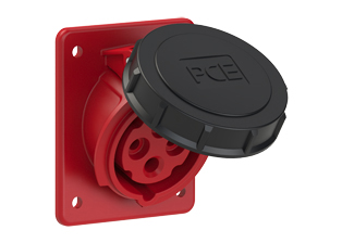 PCE 41492-6F8, ANGLED RECEPTACLE (60mmX73mm MOUNTING), 16A/20A-380V, WATERTIGHT IP67, 6h, 3P4W, RED.
<br>PIN & SLEEVE ANGLED PANEL MOUNT RECEPTACLE. cULus, OVE approved. Conformity Standards, UL 1682, UL 1686, IEC 60309-1, IEC 60309-2, CSA C22.2 182.1, CEE, EN 60309-1, EN 60309-2.

<br><font color="yellow">Notes: </font>
<br><font color="yellow">*</font> View "Dimensional Data Sheet" for extended product detail specifications and device measurement drawing.
<br><font color="yellow">*</font> View "Associated Products 1" for general overview of devices within this product category.
<br><font color="yellow">*</font> View "Associated Products 2" to download IEC 60309 Pin & Sleeve Brochure containing the complete cULus listed range of pin & sleeve devices.
<br><font color="yellow">*</font> Select mating IEC 60309 IP44 splashproof and IP67 watertight devices individually listed below under related products. Scroll down to view.