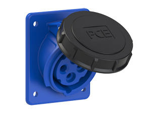 PCE 41492-9F8, ANGLED RECEPTACLE (60mmX73mm MOUNTING), 16A/20A-250V, WATERTIGHT IP67, 9h, 3P4W, BLUE.
<br>PIN & SLEEVE ANGLED PANEL MOUNT RECEPTACLE. cULus, OVE approved. Conformity Standards, UL 1682, UL 1686, IEC 60309-1, IEC 60309-2, CSA C22.2 182.1, CEE, EN 60309-1, EN 60309-2.

<br><font color="yellow">Notes: </font>
<br><font color="yellow">*</font> View "Dimensional Data Sheet" for extended product detail specifications and device measurement drawing.
<br><font color="yellow">*</font> View "Associated Products 1" for general overview of devices within this product category.
<br><font color="yellow">*</font> View "Associated Products 2" to download IEC 60309 Pin & Sleeve Brochure containing the complete cULus listed range of pin & sleeve devices.
<br><font color="yellow">*</font> Select mating IEC 60309 IP44 splashproof and IP67 watertight devices individually listed below under related products. Scroll down to view.