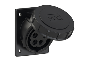PCE41592-5F78, ANGLED RECEPTACLE (60mmX73mm MOUNTING), 20A-347/600V, WATERTIGHT IP67, 5h, 4P5W, BLACK.
<br>PIN & SLEEVE ANGLED PANEL MOUNT RECEPTACLE. cULus approved. Conformity Standards, UL 1682, UL 1686, IEC 60309-1, IEC 60309-2, CSA C22.2 182.1

<br><font color="yellow">Notes: </font>
<br><font color="yellow">*</font> View "Dimensional Data Sheet" for extended product detail specifications and device measurement drawing.
<br><font color="yellow">*</font> View "Associated Products 1" for general overview of devices within this product category.
<br><font color="yellow">*</font> View "Associated Products 2" to download IEC 60309 Pin & Sleeve Brochure containing the complete cULus listed range of pin & sleeve devices.
<br><font color="yellow">*</font> Select mating IEC 60309 IP44 splashproof and IP67 watertight devices individually listed below under related products. Scroll down to view.