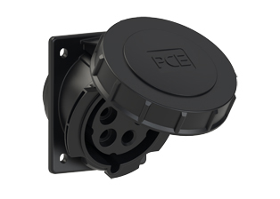 PCE 42592-5F78, ANGLED RECEPTACLE (60mmX73mm MOUNTING), 30A-347/600V, WATERTIGHT IP67, 5h, 4P5W, BLACK.
<br>PIN & SLEEVE ANGLED PANEL MOUNT RECEPTACLE. cULus approved. Conformity Standards, UL 1682, UL 1686, IEC 60309-1, IEC 60309-2, CSA C22.2 182.1

<br><font color="yellow">Notes: </font>
<br><font color="yellow">*</font> View "Dimensional Data Sheet" for extended product detail specifications and device measurement drawing.
<br><font color="yellow">*</font> View "Associated Products 1" for general overview of devices within this product category.
<br><font color="yellow">*</font> View "Associated Products 2" to download IEC 60309 Pin & Sleeve Brochure containing the complete cULus listed range of pin & sleeve devices.
<br><font color="yellow">*</font> Select mating IEC 60309 IP44 splashproof and IP67 watertight devices individually listed below under related products. Scroll down to view.