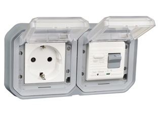 EUROPEAN SCHUKO 16 AMPERE-230 VOLT CEE 7/3 <font color="yellow">GFCI (RCBO/RCD)</font> OUTLET, TYPE F (EU1-16R), 50/60 Hz, <font color="yellow">(10mA TRIP)</font>, WEATHERPROOF IP55 RATED, PANEL MOUNT OR FLUSH WALL BOX MOUNT, 2 POLE-3 WIRE GROUNDING (2P+E). GRAY.  <BR><font color="yellow">Notes:</font>  <BR><font color="yellow">*</font> Mating flush mount wall box #77190-D.   <BR><font color="yellow">*</font> Downstream outlets can be protected. Use on single phase 230 volt circuits only.  <BR><font color="yellow">*</font> Latched RCD, No reset after power failure. RCBO (single pole + neutral) provides over current protection.  <BR><font color="yellow">*</font> Screw terminal torque = 0.08Nm. Operating temp. = -5C to +40C.   <BR><font color="yellow">*</font> Weatherproof surface mount IP66 rated outlets listed below. Scroll down to view.  <BR> <font color="yellow">*</font> Not for use on life support, medical equipment, refrigeration equipment.     <BR><font color="yellow">*</font> GFCI (RCBO/RCD) outlets are available for all countries. Contact us.    