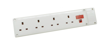 UK, BRITISH, UNITED KINGDOM 13 AMPERE-250 VOLT 4 OUTLET FUSED POWER STRIP / IN-LINE CONNECTOR, SURGE PROTECTION, NEON INDICATOR, BS 1363A TYPE G SOCKETS (UK1-13R), SHUTTERED CONTACTS, 2 POLE-3 WIRE GROUNDING (2P+E). WHITE.

<br><font color="yellow">Notes: </font>
<br><font color="yellow">*</font> Note: Requires 1.5mm2 minimum size conductors.
<br><font color="yellow">*</font> Note: Designed for wiring directly to power supply or use a UK 13A-250V fused plug / cord.
<br><font color="yellow">*</font> Select a UK 13A-250V power cord.</font> <a href="https://internationalconfig.com/icc6.asp?item=83100" style="text-decoration: none">Power Cords Link</a>
<br><font color="yellow">*</font> For horizontal rack mount applications use #52019, #52019-BLK rack mounting plates.
<br><font color="yellow">*</font> British, United Kingdom power cords, plugs, GFCI-RCD outlets, connectors, socket strips, extension cords, plug adapters listed below in related products. Scroll down to view.
