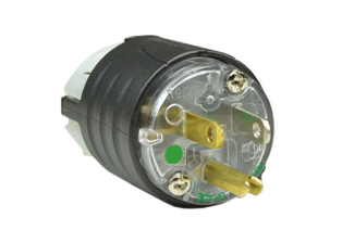 15A-125V HOSPITAL GRADE PLUG, TYPE B, GREEN DOT NEMA 5-15P, POWER CORD DUST / MOISTURE SHIELD, IMPACT RESISTANT NYLON BODY, 2 POLE-3 WIRE GROUNDING (2P+E), TERMINALS ACCEPT 10/3, 12/3, 14/3, 16/3, 18/3 AWG CONDUCTORS, 0.230-0.720" CORD GRIP RANGE. BLACK/CLEAR. UL/CSA LISTED.

<br><font color="yellow">Notes: </font> 
<br><font color="yellow">*</font> Screw torque: Terminal screws = 12 in. lbs., Strain relief / assembly screws = 8-10 in. lbs.
<br><font color="yellow">*</font>  Plugs, connectors, receptacles, power cords, power strips, weatherproof outlets are listed below in related products. Scroll down to view.




 