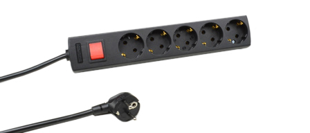 EUROPEAN GERMAN SCHUKO 16 AMPERE-250 VOLT CEE 7/3 (EU1-16R) 5 <font color=ORANGE>(45� ANGLE)</font> OUTLET PDU POWER STRIP, ON/OFF SWITCH, 2 POLE-3 WIRE GROUNDING (2P+E), 3.0 METER (9FT-10IN) CORD. BLACK.   