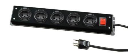 SWITZERLAND 10 AMPERE-250 VOLT SEV 1011 (SW1-10R) 5 OUTLET PDU POWER STRIP, ILLUMINATED "ON/OFF" SWITCH, 2 POLE-3 WIRE GROUNDING (2P+E), 3.0 METER (9FT-10IN) POWER CORD. BLACK BASE/BLACK COVER.

<br><font color="yellow">Notes: </font> 
<br><font color="yellow">*</font> PDU horizontal rack mount applications. Use #52019, #52019-BLK rack mounting plates.
<br><font color="yellow">*</font> Switzerland plugs, outlets, power cords, connectors, outlet strips, GFCI sockets listed below in related products. Scroll down to view.