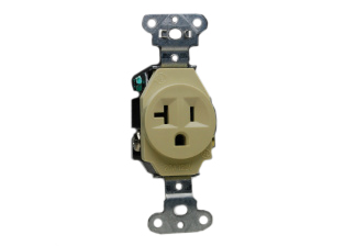 20 AMPERE-125 VOLT (NEMA 5-20R) AMERICAN OUTLET, 2 POLE-3 WIRE GROUNDING (2P+E), SPECIFICATION GRADE, IMPACT RESISTANT NYLON BODY. IVORY.
<br><font color="yellow">Notes: </font> 
<br><font color="yellow">*</font> Mounts on American 2x4 wall boxes & wall boxes with 3.28" (83mm / 84mm) mounting centers.
<br><font color="yellow">*</font> NEMA 5-15R outlets & <font color="yellow">Universal outlets </font> 
for European, British wall boxes available. View <a href="https://internationalconfig.com/icc6.asp?item=73551-US" style="text-decoration: none">NEMA 5-15R & Universal Versions</a>

