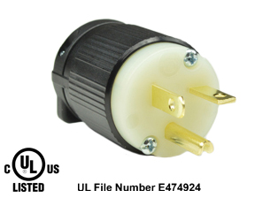 20 AMPERE-125 VOLT NEMA 5-20P PLUG, IMPACT RESISTANT NYLON BODY, 2 POLE-3 WIRE GROUNDING (2P+E), SPECIFICATION GRADE, BLACK / WHITE.

<br><font color="yellow">Notes: </font> 
<br><font color="yellow">*</font> Terminals accept 18/3, 16/3, 14/3, 12/3 AWG size conductors. Strain relief (cord grip range) = 0.300-0.650" dia.
<br><font color="yellow">*</font> Screw torque: Terminal screws = 12 in. lbs., Strain relief / assembly screws = 8-10 in. lbs.
<br><font color="yellow">*</font> Temp. range = -40�C to +75�C.
<br><font color="yellow">*</font> Plugs, connectors, receptacles, power cords, power strips, weatherproof outlets are listed below in related products. Scroll down to view.