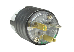 20A-125V HOSPITAL GRADE PLUG, NEMA 5-20P, GREEN DOT POWER PLUG, 2 POLE-3 WIRE GROUNDING (2P+E), POWER CORD DUST / MOISTURE SHIELD, IMPACT RESISTANT NYLON BODY. TERMINALS ACCEPT 10/3, 12/3, 14/3, 16/3, 18/3 AWG CONDUCTORS, 0.230-0.720" CORD GRIP RANGE. BLACK/CLEAR. UL/CSA LISTED.

<br><font color="yellow">Notes: </font> 
<br><font color="yellow">*</font> Screw torque: Terminal screws = 12 in. lbs., Strain relief / assembly screws = 8-10 in. lbs.
<br><font color="yellow">*</font> Plugs, connectors, receptacles, power cords, power strips, weatherproof outlets are listed below in related products. Scroll down to view.

