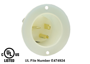 20 AMPERE-250 VOLT FLANGED PANEL MOUNT POWER INLET (NEMA 6-20P), 2 POLE-3 WIRE GROUNDING (2P+E), IMPACT RESISTANT NYLON BODY, SPECIFICATION GRADE. WHITE.  

<br><font color="yellow">Notes: </font> 
<br><font color="yellow">*</font> For weatherproof / dustproof applications use #5200-WC inlet cover and #5200-WTC terminal shield.
<br><font color="yellow">*</font> Temp. range = -40�C to +75�C.
<br><font color="yellow">*</font> Terminals accept 16AWG-10AWG, Max. torque = 11 in. lbs.
<br><font color="yellow">*</font> NEMA locking inlets, IEC 60309 inlets and European, Australian power inlets are listed below in related products. Scroll down to view.
