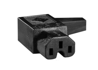 15A-250V IEC 60320 C-15 LEFT ANGLE CONNECTOR, (UL/CSA, VDE, SEV APPROVED), 2 POLE-3 WIRE GROUNDING (2P+E), MAX CORD RANGE = 0.276". BLACK. 

<br><font color="yellow">Notes: </font>
<br><font color="yellow">* </font> Terminals accept 18 AWG-16 AWG (1.5mm2) conductors.
<br><font color="yellow">*</font> Screw torque terminals = 0.5Nm, Housing = 0.3Nm.
<br><font color="yellow">*</font> Connects with C-16 power inlets.
