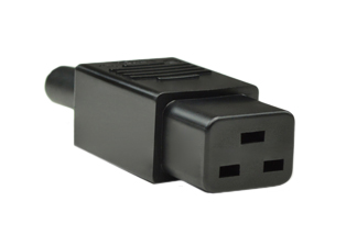 IEC 60320 C-19 CONNECTOR, 20 AMPERE-250 VOLT (UL/CSA), 16 AMPERE-250V (VDE), 2 POLE-3 WIRE GROUNDING, TERMINALS ACCEPT 12 AWG (4.0 mm) CONDUCTORS, CORD GRIP ACCEPTS 8.5-10 mm (0.335-0.394") DIA. CORD, BLACK. 