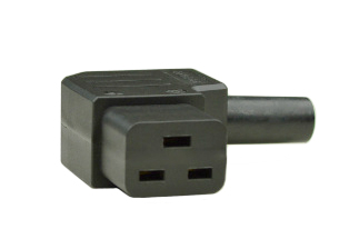 IEC 60320 C-19 LEFT ANGLE IN-LINE CONNECTOR, 16 AMP-250 VOLT (VDE, ENEC 10), 2 POLE-3 WIRE GROUNDING, TERMINALS ACCEPT 16AWG & 14AWG CONDUCTORS, MAX ∅14AWG (2.5mm�), INTERNAL STRAIN RELIEF ACCEPTS 10mm (0.394") DIA. CORD, EXTERNAL STRAIN RELIEF ACCEPTS 9mm (0.354") DIA. CORD, POLYAMIDE 6 (NYLON), TEMP. RATING = -30�C TO +80�C, BLACK.
