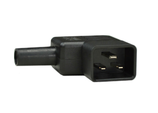 IEC 60320 C-20 RIGHT ANGLE PLUG, 16 AMP-250 VOLT, 2 POLE-3 WIRE GROUNDING, TERMINALS ACCEPT 16AWG & 14AWG CONDUCTORS, MAX ∅14AWG (2.5mm�), INTERNAL STRAIN RELIEF ACCEPTS 10mm (0.394") DIA. CORD, EXTERNAL STRAIN RELIEF ACCEPTS 9mm (0.354") DIA. CORD, POLYAMIDE 6 (NYLON), TEMP. RATING = -30�C TO +80�C, BLACK.
