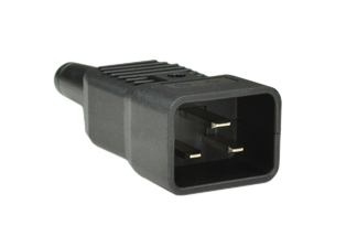 IEC 60320 C-20 PLUG, 20 AMPERE-250 VOLT (UL,CSA), 16 AMPERE-250 VOLT (VDE, CCC, ENEC 10), IMPACT RESISTANT NYLON, 2 POLE-3 WIRE GROUNDING (2P+E), TERMINALS ACCEPT 14 AWG (2.1mm)-12 AWG (4.0 mm) CONDUCTORS, 8-10 mm (0.315-0.394") DIA. CORD.  BLACK. 

<br><font color="yellow">Notes: </font> 
<br><font color="yellow">*</font>  IEC 60320 plugs, connectors, power cords, outlet strips, sockets, inlets, plug adapters are listed below in related products. Scroll down to view.
