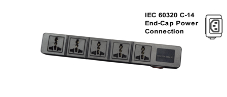 UNIVERSAL INTERNATIONAL, EUROPEAN MULTI-CONFIGURATION 5 OUTLET, 13 AMPERE-250 VOLT (3250 WATTS) PDU POWER STRIP, 50/60Hz, C-14 POWER INLET, SURGE PROTECTION <font color="yellow">++</font>, SHUTTERED CONTACTS, ILLUMINATED <font color="yellow"> D.P. ON/OFF CIRCUIT BREAKER</font>, 2 POLE-3 WIRE GROUNDING [2P+E]. BLACK.
<BR><font color="yellow">++</font> MAX. ENERGY = 10/1000US, JOULE: 125/HIGH SURGE 175. MATERIALS: NYLON, ABS, PC, OPERATING TEMP = -20�C to +80�C.

<br><font color="yellow">Notes: </font> 
<br><font color="yellow">*</font> Desk, wall, flat surface mountable. For horizontal PDU rack mount applications, #52019-BLK mounting plate required.
<br><font color="yellow">*</font> Power inlet accepts C-13, C-15 cords, connectors. C-13 and Locking C-13 power cords available. <font color="yellow"> View print for details. </font>  
<br><font color="yellow">*</font> Universal Multi-Configuration outlets accept European, Germany, France, Belgium, UK, British, Italy, Denmark, Swiss, Australia, China, Japan, Brazil, Argentina, American, South America, Israel, Asia, Thailand plugs. <font color="yellow"> View print for plug compatibility chart.</font>
<br><font color="yellow">*</font> Outlets also accept South Africa, India <font color="yellow">Type D</font> (5/6A-250V) BS 546 plugs and South Africa 16A-250V <font color="yellow">Type N</font> (SANS 164-2) plugs </font>.
<br><font color="yellow">*</font> Plug adapter #30140-BLK provides ground [Earth Connection] when Schuko CEE 7/4, CEE 7/7 plugs are used with outlet strip.
<br><font color="yellow">*</font> Complete range of Universal Multi Configuration Power Strips. <a href="https://www.internationalconfig.com/multi-configuration-universal-power-strips-multiple-outlet-pdu-power-distribution-units.asp" style="text-decoration: none">Universal Power Strips Link</a>
<br><font color="yellow">*</font> Power cords, plugs, outlets, connectors are listed below in related products. Scroll down to view.