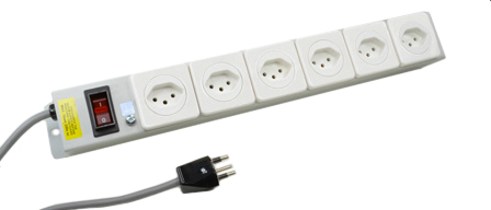 SWITZERLAND 10 AMPERE-250 VOLT SEV 1011 TYPE J (SW1-10R) 6 OUTLET PDU POWER STRIP, ILLUMINATED 10 AMP. DOUBLE POLE CIRCUIT BREAKER, METAL ENCLOSURE, VERTICAL RACK/SURFACE MOUNT, 2 POLE-3 WIRE GROUNDING (2P+E), 2.0 METER (6FT-7IN) CORD. GRAY.

<br><font color="yellow">Notes: </font> 
<br><font color="yellow">*</font> Operating temp. = 0�C to +60�C.
<br><font color="yellow">*</font> Storage temp. = -10�C to +70�C.
<br><font color="yellow">*</font> Swiss plugs, outlets, power cords, connectors, outlet strips, GFCI sockets listed below in related products. Scroll down to view.