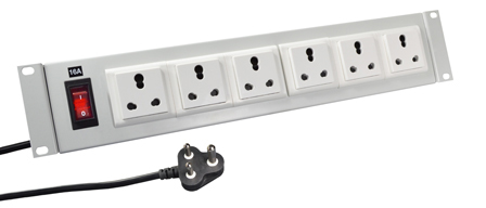 SOUTH AFRICA PDU POWER STRIP, 6 COMBINATION <font color="yellow">TYPE M, 15A-250V </font> (UK2-15R), <font color="yellow">TYPE D 5A-250V </font> (UK3-5R), SHUTTERED CONTACTS, METAL ENCLOSURE, 19" HORIZONTAL RACK MOUNT, ILLUMINATED 15 AMP. DOUBLE POLE CIRCUIT BREAKER, 2 POLE-3 WIRE GROUNDING, (2P+E), 2.0 METER (6FT-7IN) CORD <font color="yellow">15A-250V TYPE M POWER PLUG</font>. GRAY.

<BR> <font color="yellow"> Notes:</font>
<BR><font color="yellow">*</font> Outlets accept <font color="yellow">15A-250V Type M, 5A-250V Type D plugs.  
</font>
<BR><font color="yellow">*</font> Operating temp. = 0C to +60C.
<BR><font color="yellow">*</font> Storage temp. = -10C to +70C.
<BR><font color="yellow">*</font> Power cords, plugs, outlets, GFCI/RCD sockets, plug adapters listed below. Scroll down to view.