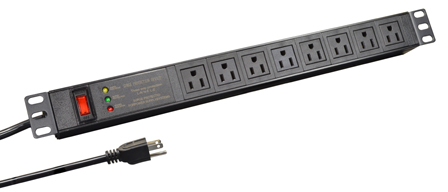 AMERICAN, CANADA NEMA 15 AMPERE-125 VOLT, TYPE B NEMA 5-15R 19" HORIZONTAL RACK MOUNT (1U) 8 OUTLET PDU POWER STRIP, FILTERED THREE WAY SURGE PROTECTION (LED INDICATORS), 15 AMP CIRCUIT BREAKER (OVERLOAD PROTECTION), METAL ENCLOSURE, 2 POLE-3 WIRE GROUNDING (2P+E), 14/3 AWG, NEMA 5-15P PLUG, 3.0 METER (9FT-10IN) CORD, BLACK.

<br><font color="yellow">Notes: </font> 
<br><font color="yellow">*</font> Operating temp. = -10C to +45C.
<br><font color="yellow">*</font> Storage temp. = -20C to +55C.