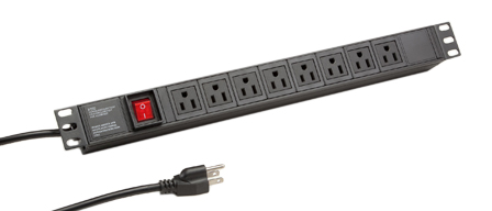 AMERICA, CANADA NEMA 15 AMPERE-110 VOLT TYPE B NEMA 5-15R 8 OUTLET PDU POWER STRIP, ILLUMINATED DOUBLE POLE SWITCH, METAL ENCLOSURE, (1U) 19" HORIZONTAL RACK MOUNT, 2 POLE-3 WIRE GROUNDING (2P+E), 14/3 AWG, 3.0 METER (9FT-10IN) CORD. BLACK.

<br><font color="yellow">Notes: </font> 
<br><font color="yellow">*</font> </font>  <font color="YELLOW"> Locking versions that prevent accidental disconnect are #56506-LK (6 outlets), #56510-LK (10 outlets).</font>
<br><font color="yellow">*</font> Operating temp. = -10C to +60C.
<br><font color="yellow">*</font> Storage temp. = -25C to +65C.
<br><font color="yellow">*</font> America, Canada Nema plugs, outlets, power cords, connectors, outlet strips, GFCI outlets, receptacles listed below in related products. Scroll down to view.