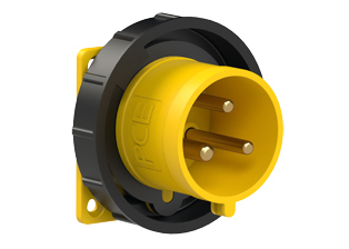 PCE 62392-4, STRAIGHT INLET (60mmX60mm MOUNTING), 30A/32A-120V, WATERTIGHT IP67, 4h, 2P3W, YELLOW.
<br>PIN & SLEEVE PANEL MOUNT INLET. cULus Approved. Conformity Standards, UL 1682, UL 1686, IEC 60309-1, IEC 60309-2, CSA C22.2 182.1, CEE, EN 60309-1, EN 60309-2.

<br><font color="yellow">Notes: </font>
<br><font color="yellow">*</font> 62392-4 has internal wiring polarity orientation designed for use in North America and therefore is C(UL)US approved. If point of use for this product is outside North America use our 999 series pin and sleeve devices which meet approvals and polarity requirements for European countries. <a href="https://internationalconfig.com/icc6.asp?item=999-72324-NS" style="text-decoration: none">999 Series Link</a>
<br><font color="yellow">*</font> View "Dimensional Data Sheet" for extended product detail specifications and device measurement drawing.
<br><font color="yellow">*</font> View "Associated Products 1" for general overview of devices within this product category.
<br><font color="yellow">*</font> View "Associated Products 2" to download IEC 60309 Pin & Sleeve Brochure containing the complete cULus listed range of pin & sleeve devices.
<br><font color="yellow">*</font> Select mating IEC 60309 IP44 splashproof and IP67 watertight devices individually listed below under related products. Scroll down to view.