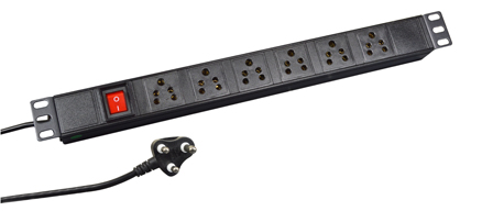 INDIA PDU POWER STRIP, 6 AMPERE-250 VOLT, 6 OUTLETS <font color="yellow"> (TYPE D RATED 6A-250V) </font> (IN2-6R) IS 1293:2005, METAL ENCLOSURE, "19 IN." HORIZONTAL RACK MOUNT, ILLUMINATED DOUBLE POLE SWITCH, 2 Pole-3 WIRE GROUNDING (2P+E), 3.0 METER (9FT-10IN) CORD, <font color="yellow"> 16A-250V TYPE M PLUG</font>. BLACK.

<BR> <font color="yellow"> Notes:</font>
<BR><font color="yellow">*</font> Outlets Accept India <font color="yellow"> (3A-250V & 6A-250V) TYPE D Plugs Only.</font>

<BR><font color="yellow">*</font> Power Cord Plug,<font color="yellow">16A-250V Type M Plug.</font>
</font>

<BR><font color="yellow">*</font> Operating temp. = -10�C to +60�C.
<BR><font color="yellow">*</font> Storage temp. = -10�C to +70�C.
<BR><font color="yellow">*</font> Power cords, plugs, outlets, GFCI/RCD sockets, plug adapters listed below. Scroll down to view.


 
 