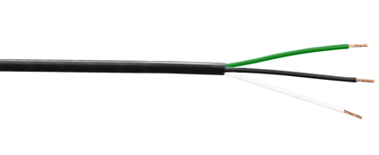 UL, CSA NORTH AMERICAN 18 AWG 3 CONDUCTOR (18/3) SJTOW CORDAGE, THERMOPLASTIC PVC JACKET, 300 VOLT, 105C, VW-1 RATED, OIL & WATER RESISTANT, INNER CONDUCTOR COLORS: BLACK, WHITE, GREEN, CORD O.D. = 0.305", COLOR BLACK.