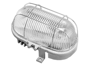 EUROPEAN / INTERNATIONAL OVAL BULKHEAD, 230 VOLT, 50 HZ, 13 WATT FLUORESCENT IP44 RATED LIGHT FIXTURE (LESS LAMP), GLASS LENS, STEEL LENS GUARD, INSULATED BASE, GRAY. 

<br><font color="yellow">Notes: </font> 
<br><font color="yellow">*</font> Use lamp #69320