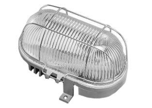 EUROPEAN / INTERNATIONAL OVAL BULKHEAD, 230 VOLT, 50 HZ, 13 WATT FLUORESCENT IP44 RATED LIGHT FIXTURE (LESS LAMP), GLASS LENS, STEEL LENS GUARD, INSULATED BASE, GRAY. 

<br><font color="yellow">Notes: </font> 
<br><font color="yellow">*</font> Use lamp #69320