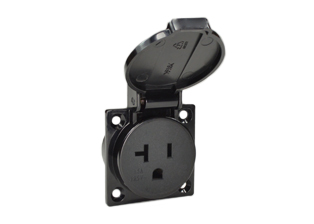 20 AMPERE-125 VOLT (USA / NEMA 5-20 ) WEATHERPROOF (IP44 COVER CLOSED) PANEL OR WALL BOX MOUNT POWER OUTLET (WITH GASKET), 6.3mm (0.250") QUICK CONNECT TERMINALS, 2 POLE-3 WIRE GROUNDING (2P+E). BLACK.

<br><font color="yellow">Notes: </font> 
<br><font color="yellow">*</font> Stainless steel wall plates #97120-BZ and #97120-DBZ mounts outlet onto standard American 2x4 and 4x4 wall boxes.
<br><font color="yellow">*</font> Optional panel mount terminal shield #70127 available.
<br><font color="yellow">*</font> Outlet accepts 15A, 20A plugs (NEMA 5-15P, NEMA 5-20P).
<br><font color="yellow">*</font> Not for use with #70125 wall box.
<br><font color="yellow">*</font> International / Worldwide panel mount power outlets for all countries are listed below in related products. Scroll down to view.
