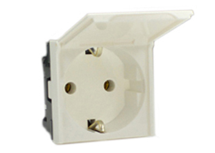 EUROPEAN SCHUKO 16 AMPERE-250 VOLT MODULAR CEE 7/3 TYPE F (EU1-16R) OUTLET WITH LIFT LID COVER, SHUTTERED CONTACTS, IP40 RATED, 2 POLE-3 WIRE GROUNDING (2P+E), 45mmX45mm SIZE, PANEL OR WALL BOX MOUNT. WHITE.

<br><font color="yellow">Notes: </font>  
<br><font color="yellow">*</font> Mounts on American 2X4 wall boxes, requires frame # 79120X45-N & # 79130X45-N wall plate (White, Black, ALU, SS). 
<br> <font color="yellow">*</font> Mounts on American 4X4 wall boxes, requires frame # 79210X45-N & # 79220X45-N wall plate (White, SS).<br><font color="yellow">*</font> Mounts on European wall boxes (60mm on center), requires frame # 79250X45-N & wall plate # 79265X45-N.
<br><font color="yellow">*</font> Surface mount insulated wall boxes # 680602X45 series. Surface mount Metal wall boxes # 79235X45 series.
<br><font color="yellow">*</font> Surface mount weatherproof, IP66 rated. Requires frame # 730092X45 & # 74790X45 wall box.
<br><font color="yellow">*</font> Panel mount frames # 79100X45, # 79100X45-ALU. DIN rail mount Frame # 79595X45. <a href="https://www.internationalconfig.com/catalog_pages/pg94.pdf" style="text-decoration: none" target="_blank"> Panel Mount Instruction Guide</a>
<br><font color="yellow">*</font> Complete range of modular devices and mounting component options. <a href="https://www.internationalconfig.com/modular_electrical_devices.asp" style="text-decoration: none">Modular Devices Link</a>
 <br><font color="yellow">*</font> Wall plates, boxes, outlets, switches, modular GFCI/RCD and circuit breakers are listed below. Scroll down to view.

