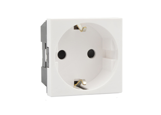 EUROPEAN SCHUKO 16 AMPERE-250 VOLT MODULAR OUTLET CEE 7/3 TYPE F (EU1-16R), 45mmX45mm SIZE, SHUTTERED CONTACTS, 2 POLE-3 WIRE GROUNDING (2P+E), WALL BOX, PANEL, DIN RAIL MOUNT. WHITE.

<br><font color="yellow">Notes: </font>  
<br><font color="yellow">*</font> Mounts on American 2X4 wall boxes, requires frame # 79120X45-N & # 79130X45-N wall plate (White, Black, ALU, SS). 
<br> <font color="yellow">*</font> Mounts on American 4X4 wall boxes, requires frame # 79210X45-N & # 79220X45-N wall plate (White, SS).<br><font color="yellow">*</font> Mounts on European wall boxes (60mm on center), requires frame # 79250X45-N & wall plate # 79265X45-N.
<br><font color="yellow">*</font> Surface mount insulated wall boxes # 680602X45 series. Surface mount Metal wall boxes # 79235X45 series.
<br><font color="yellow">*</font> Surface mount weatherproof, IP66 rated. Requires frame # 730092X45 & # 74790X45 wall box.
<br><font color="yellow">*</font> Panel mount frames # 79100X45, # 79100X45-ALU. DIN rail mount Frame # 79595X45. <a href="https://www.internationalconfig.com/catalog_pages/pg94.pdf" style="text-decoration: none" target="_blank"> Panel Mount Instruction Guide</a>
<br><font color="yellow">*</font> Complete range of modular devices and mounting component options. <a href="https://www.internationalconfig.com/modular_electrical_devices.asp" style="text-decoration: none">Modular Devices Link</a>
 <br><font color="yellow">*</font> Wall plates, boxes, outlets, switches, modular GFCI/RCD and circuit breakers are listed below. Scroll down to view.

 