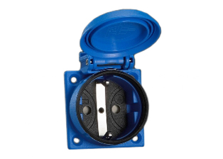 EUROPE, EUROPEAN SCHUKO CEE 7/3 16 AMPERE-250 VOLT IP54 RATED (COVER CLOSED) WEATHERPROOF OUTLET WITH GASKET, (EU1-16R), "SHUTTERED CONTACTS", PANEL OR WALL BOX MOUNT, 2 POLE-3 WIRE GROUNDING (2P+E). BLUE. 

<br><font color="yellow">Notes: </font> 
<br><font color="yellow">*</font> Temp. range = -25�C to +40�C.
<br><font color="yellow">*</font> Stainless steel wall plates #97120-BZ and #97120-DBZ mounts outlet onto standard American 2x4 and 4x4 wall boxes.
<br><font color="yellow">*</font> For surface mount applications use #70125 wall box.
<br><font color="yellow">*</font> For DIN rail mount use #70125-DIN bracket with #70125 wall box.
<br><font color="yellow">*</font> Optional panel mount terminal shield #70127 available.
<br><font color="yellow">*</font> Use plug #70150-N (IP54 rated) with IP54 rated outlets.
<br><font color="yellow">*</font> European Schuko "locking" outlet #70300 available. Prevents accidental disconnects.
<br><font color="yellow">*</font> International / Worldwide panel mount power outlets for all countries are listed below in related products. Scroll down to view.