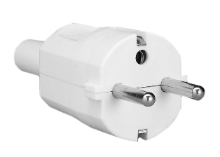 EUROPEAN SCHUKO, GERMANY, FRANCE, BELGIUM PLUG, 16 AMPERE-250 VOLT, TYPE E, F PLUG, CEE 7/7 (EU1-16P), IP20 RATED, 4.8 mm DIA. PINS, REWIREABLE PLUG, 2 POLE-3 WIRE GROUNDING (2P+E), STRAIN RELIEF, O.D. CORD GRIP = 11.5mm (0.453"). WHITE.

<br><font color="yellow">Notes: </font> 
<br><font color="yellow">*</font> Temp. rating = -10C to +40C.
<br><font color="yellow">*</font> European Schuko "locking plug" #70341-N is listed below. Prevents accidental disconnects.
<br><font color="yellow">*</font> European Schuko connectors, plugs, inlets, outlets, GFCI /RCD sockets, power strips, power cords, plug adapters listed below in related products. Scroll down to view.