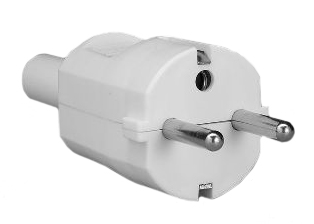 EUROPEAN SCHUKO, GERMANY, FRANCE, BELGIUM PLUG, 16 AMPERE-250 VOLT, TYPE E, F PLUG, CEE 7/7 (EU1-16P), IP20 RATED, 4.8 mm DIA. PINS, REWIREABLE PLUG, 2 POLE-3 WIRE GROUNDING (2P+E), STRAIN RELIEF, O.D. CORD GRIP = 11.5mm (0.453"). WHITE.

<br><font color="yellow">Notes: </font> 
<br><font color="yellow">*</font> Temp. rating = -10�C to +40�C.
<br><font color="yellow">*</font> European Schuko "locking plug" #70341-N is listed below. Prevents accidental disconnects.
<br><font color="yellow">*</font> European Schuko connectors, plugs, inlets, outlets, GFCI /RCD sockets, power strips, power cords, plug adapters listed below in related products. Scroll down to view.