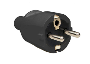 FRANCE, BELGIUM, EUROPEAN SCHUKO, GERMANY, 16 AMPERE-250 VOLT CEE 7/7 (EU1-16P) TYPE E, F PLUG, 4.8mm DIA. PINS, IP20 RATED, 2 POLE-3 WIRE GROUNDING (2P+E), IMPACT RESISTANT, O.D. CORD GRIP = 10.4mm (0.409"). BLACK.

<br><font color="yellow">Notes: </font> 
<br><font color="yellow">*</font> Operating temp. = -15�C to +35�C.
<br><font color="yellow">*</font> Storage temp. = -15�C to +60�C.
<br><font color="yellow">*</font> Terminals accept 0.75mm-1.5mm conductors.
<br><font color="yellow">*</font> Screw torques: Terminals = 0.5Nm / 0.8Nm., Strain relief = 0.5Nm, Housing = 0.5Nm.
<br><font color="yellow">*</font> Material = PVC, PA.
<br><font color="yellow">*</font> All CEE 7/7 European "Schuko" type plugs & power cords mate with France / Belgium outlets, sockets, connectors.
<br><font color="yellow">*</font> France, Belgium outlets, connectors, plugs, inlets, GFCI /RCD sockets, power strips, power cords, plug adapters listed below in related products. Scroll down to view.