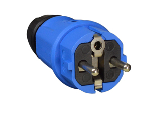 EUROPEAN SCHUKO, GERMANY, FRANCE, BELGIUM (EU1-16P) 16 AMPERE-250 VOLT CEE 7/7, DIN / VDE 0620, IEC 60884 TYPE E, F "ELAMID PLASTIC" PLUG, 4.8 mm DIA. PINS, 2 POLE-3 WIRE GROUNDING (2P+E), IP44 RATED, IK08 RATED, UV PROTECTION, CHEMICAL AND IMPACT RESISTANT, TERMINALS ACCEPT 2.5mm CONDUCTORS, MAX. CORD O.D. = 0.492" DIA., BLUE.

<br><font color="yellow">Notes: </font> 
<br><font color="yellow">*ELAMID Plastic Material Features:</font> -40�C to +80�C rated, UV protection, chemical and impact resistant.

<BR><font color="yellow">*</font> European Schuko "Locking Plugs" # 71441, # 70341-N are listed below. Prevents accidental disconnect.
