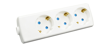 EUROPEAN SCHUKO CONNECTOR, 16 AMPERE-250 VOLT TYPE F CEE 7/3 (EU1-16R) POWER STRIP / REWIREABLE IN-LINE CONNECTOR, THREE <font color=ORANGE>(45 ANGLE)</font> OUTLETS, SHUTTERED CONTACTS, IP20 RATED, 2 POLE-3 WIRE GROUNDING (2P+E), NYLON. WHITE. 

<br> <font color="yellow">Notes: </font>
<br> <font color="yellow">*</font> View print for power supply cords or use 1.5mm cordage. Max. O.D. = 10mm (0.394").
<br><font color="yellow">*</font> Select a European 16A-250V power cord.</font> <a href="https://internationalconfig.com/icc6.asp?item=81070" style="text-decoration: none">Power Cords Link</a>
<br> <font color="yellow">*</font> ROJ from cable, Strip three conductors 80mm (3.15").  
<br> <font color="yellow">*</font> Screw Torque: L + N Terminals = 0.4Nm, PE "Earth" = 0.6Nm, Cord Clamp = 0.6Nm. 
<br> <font color="yellow">*</font> Temp. Range: Nylon (PA) Temp. rating = -40C to +75C., VDE Minimum Temp. rating = -5C to +35C. 
<br> <font color="yellow">*</font> European Schuko plugs, outlets, power cords, GFCI/RCD outlets, power strips, adapters listed below. Scroll down to view.