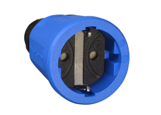 EUROPEAN SCHUKO, GERMANY CONNECTOR, (EU1-16R) 16 AMPERE-250 VOLT CEE 7/3, DIN / VDE 0620, IEC 60884 TYPE F, REWIREABLE ELAMID PLASTIC CONNECTOR, 2 POLE-3 WIRE GROUNDING (2P+E), IP20 RATED, SHUTTERED CONTACTS, UV PROTECTION, CHEMICAL AND IMPACT RESISTANT, TERMINALS ACCEPT 2.5mm CONDUCTORS, MAX. CORD O.D. = 0.492" DIA., BLUE.

<br><font color="yellow">Notes: </font> 
<br><font color="yellow">*ELAMID Plastic Material Features:</font> -40�C to +80�C rated, UV protection, chemical and impact resistant.

<br><font color="yellow">*</font> European, Schuko Extension Cords, Type E, F, Weatherproof IP44, GFCI/RCD versions. View: <a href="https://internationalconfig.com/icc6.asp?item=European-Extension-Cords" style="text-decoration: none">European-Extension-Cords</a>. 


<br><font color="yellow">*</font> Watertight IP68/IP66 Locking Connector available # <a href="https://internationalconfig.com/icc6.asp?item=70361" style="text-decoration: none">70361</a>. Locking design also prevents accidental disconnect.
 
 