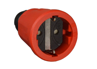EUROPEAN SCHUKO, GERMANY, (EU1-16R) 16 AMPERE-250 VOLT CEE 7/3, DIN / VDE 0620, IEC 60884 TYPE F, "ELAMID PLASTIC" CONNECTOR, 2 POLE-3 WIRE GROUNDING (2P+E), IP20 RATED, SHUTTERED CONTACTS, UV PROTECTION, CHEMICAL AND IMPACT RESISTANT, TERMINALS ACCEPT 2.5mm CONDUCTORS, MAX. CORD O.D. = 0.492" DIA., RED.

<br><font color="yellow">Notes: </font> 
<br><font color="yellow">*ELAMID Plastic Material Features:</font> -40�C to +80�C rated, UV protection, chemical and impact resistant.

<br><font color="yellow">*</font> European, Schuko Extension Cords, Type E, F, Weatherproof IP44, GFCI/RCD versions. View: <a href="https://internationalconfig.com/icc6.asp?item=European-Extension-Cords" style="text-decoration: none">European-Extension-Cords</a>. 


<br><font color="yellow">*</font> Watertight IP68/IP66 Locking Connector available # <a href="https://internationalconfig.com/icc6.asp?item=70361" style="text-decoration: none">70361</a>. Locking design also prevents accidental disconnect.
 
 