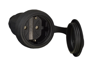 EUROPEAN SCHUKO, GERMANY CONNECTOR, (EU1-16R) 16 AMPERE-250 VOLT CEE 7/3, DIN / VDE 0620, IEC 60884 TYPE F, REWIREABLE ELAMID PLASTIC CONNECTOR, 2 POLE-3 WIRE GROUNDING (2P+E), PROTECTIVE FLIP LID COVER, IP44 RATED, IK08 RATED, VDE T RATED (IMPACT RESISTANT), SHUTTERED CONTACTS, TERMINALS ACCEPT 2.5mm CONDUCTORS, MAX. CORD O.D. = 0.492" DIA., BLACK.

<br><font color="yellow">Notes: </font> 
<br><font color="yellow">*ELAMID Plastic Material Features:</font> -40�C to +80�C rated, UV protection, chemical and impact resistant.

<br><font color="yellow">*</font> European, Schuko Extension Cords, Type E, F, Weatherproof IP44, GFCI/RCD versions. View: <a href="https://internationalconfig.com/icc6.asp?item=European-Extension-Cords" style="text-decoration: none">European-Extension-Cords</a>. 


<br><font color="yellow">*</font> Watertight IP68/IP66 Locking Connector available # <a href="https://internationalconfig.com/icc6.asp?item=70361" style="text-decoration: none">70361</a>. Locking design also prevents accidental disconnect.
 
 